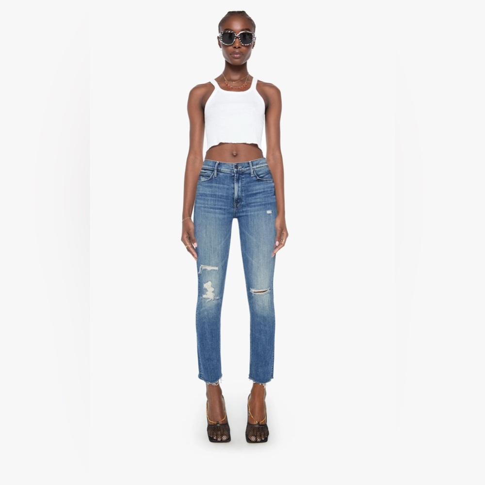 MOTHER Distressed Ankle Jeans in Blue